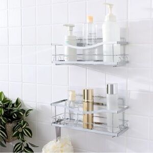 Chrome Wall-Mounted Shower Caddy Shelf - White/Silver